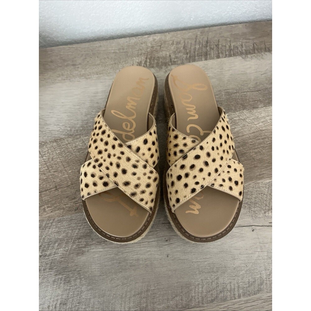 Sam Edelman Womens Korina Slide Platform Sandals Cheetah Fur Sz 6.5